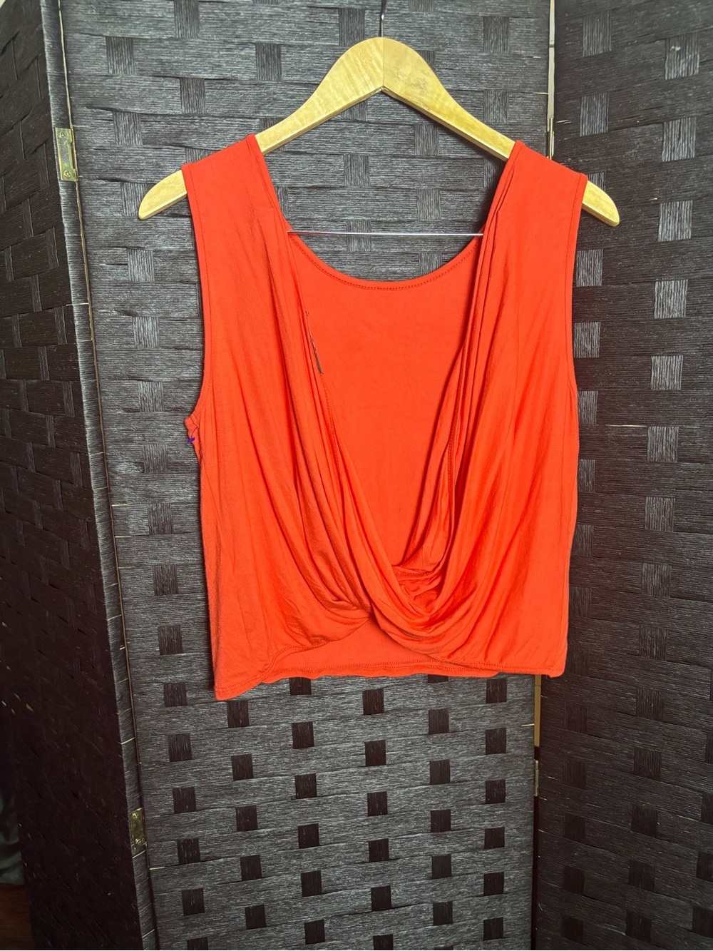 Sleeveless Draped Front Tank Top - Orange M